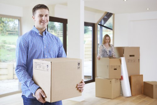 Packed boxes and furniture prepared for secure storage near Ruislip