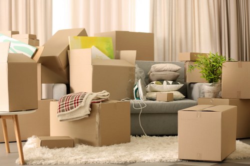 Packed boxes and labelled items ready for flat removals
