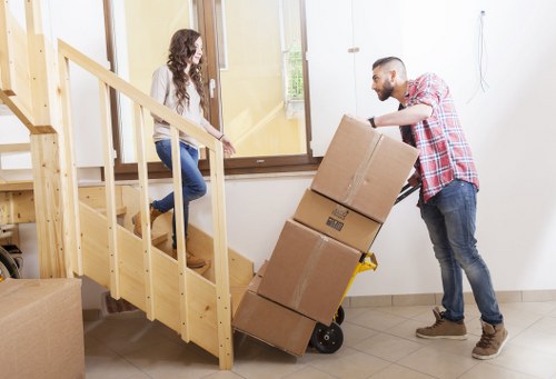 Packed moving boxes and furniture for a Ruislip relocation