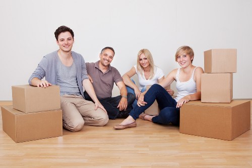 Busy moving day with boxes loaded for removal truck hire in Ruislip